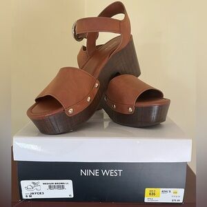 Nine West Brown Wedge Sandals with Retro Platform